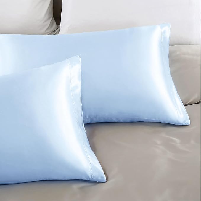 Aormenzy Satin Pillow Cases for Women Queen Size Set of 2, Baby Blue Satin - Image 5