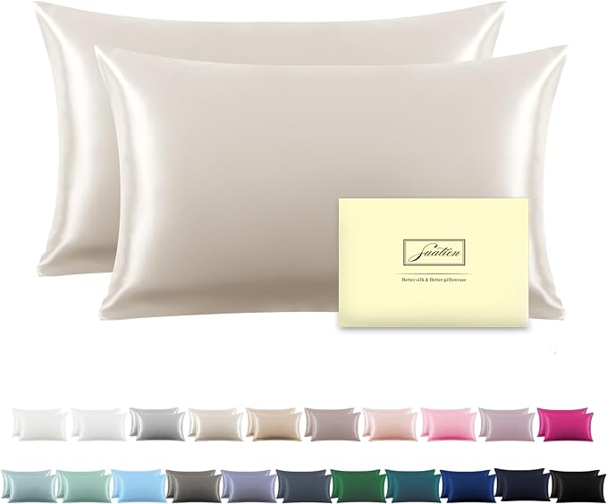Silk Pillow Cases 2 Pack Soft Breathable and Sliky King Size Pillow Cases Set by Suatien