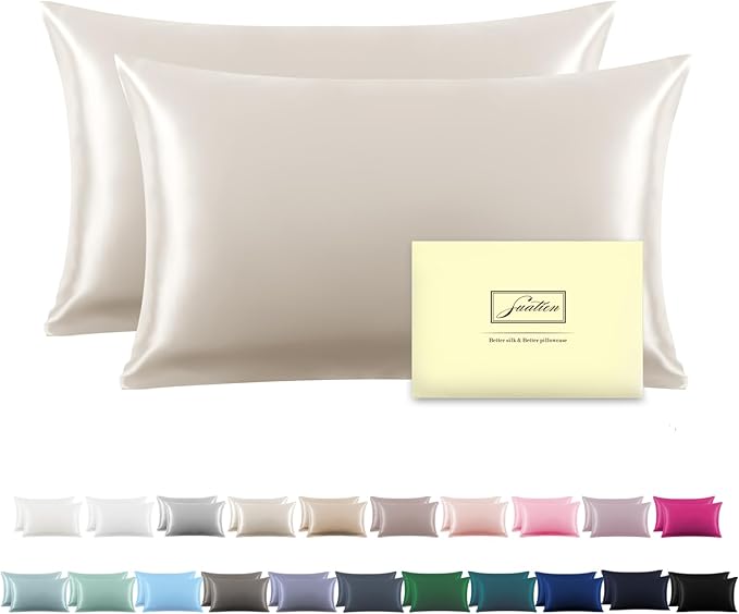 Silk Pillow Cases 2 Pack, Soft Breathable and Sliky Standard Size Pillow Cases by Suatien