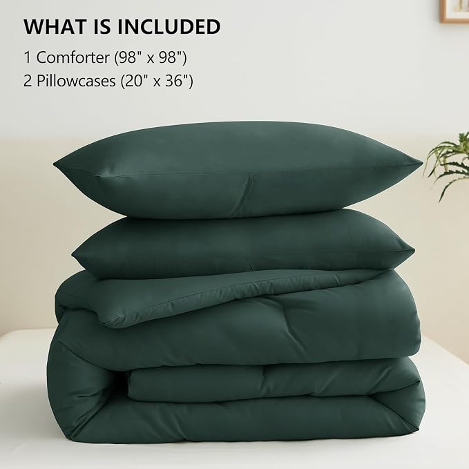 CozyLux Oversized Queen Comforter Set Forest Green, 3 Pieces 98x98 Solid - Image 6