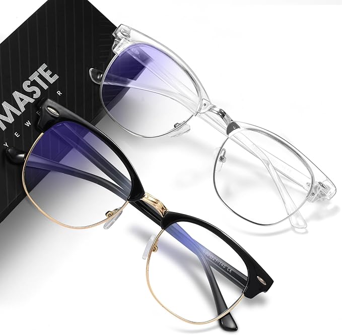 Blue Light Blocking Glasses Vintage Half Frame UV Clear Lens Anti Eyestrain by AOMASTE