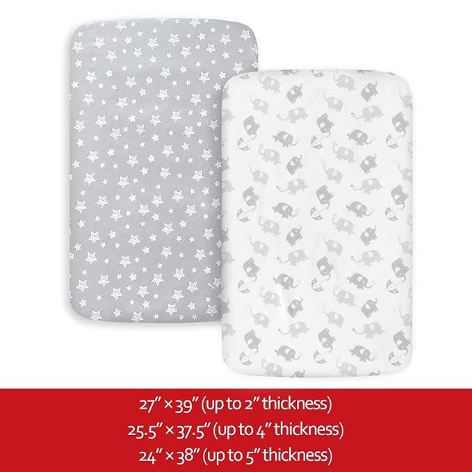 Pack and Play Sheets, 2 Pack Mini Crib Sheets, Stretchy Playard Fitted Sheet - Image 5