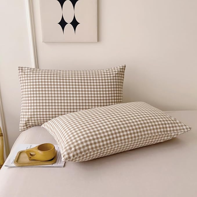Nayoroom Brown Gingham Duvet Cover Twin Size Tan White Plaid Checkered Duvet - Image 7