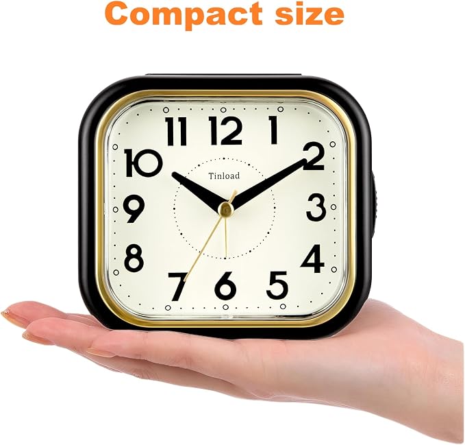 Tinload 4.3" Vintage Retro Analog Alarm Clock, Super Silent Non Ticking Clock - Image 3