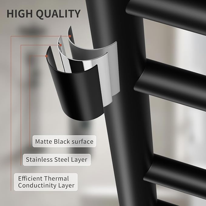 Freestanding Towel Warmer 6 Bars Plug-in Option 3 Working Modes Black Stainless - Image 4