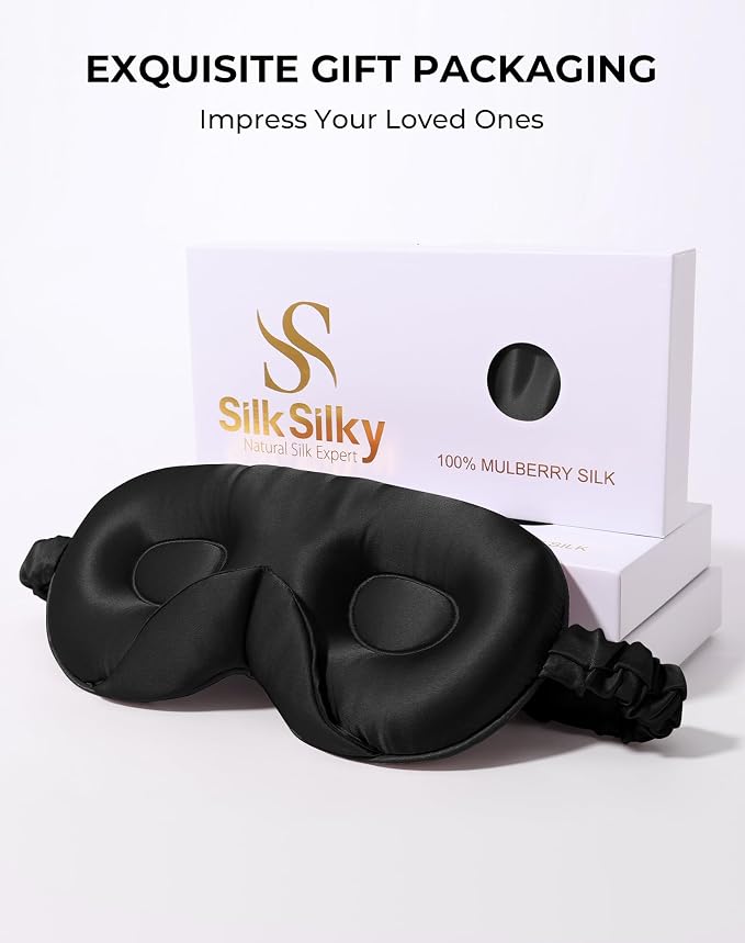 SilkSilky 100% 22 Momme Mulberry Silk Sleep Mask – Upgraded 3D Contoured Eye - Image 8