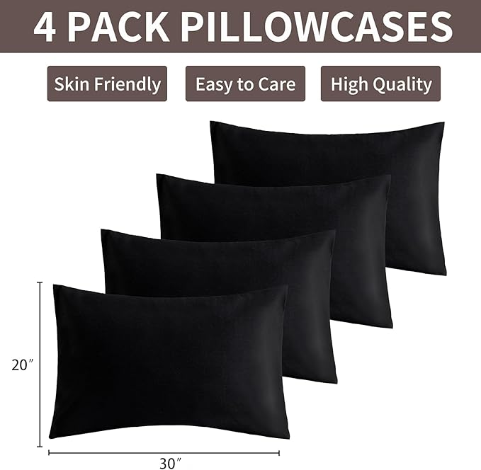 MINIPANDA Black Pillow Cases Set of 4 Queen Size - Image 3