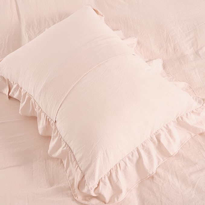 Pink Ruffle Duvet Cover Queen Size, 90x90 in - Image 6