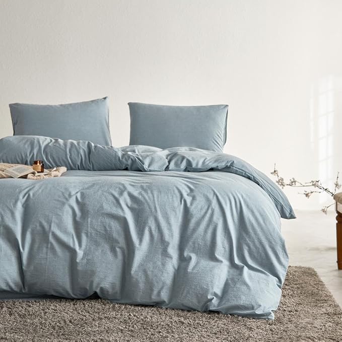 Wake In Cloud - Cotton Duvet Cover Set, King Size, Light Denim Blue, 100% - Image 3