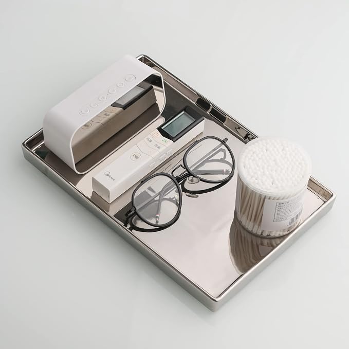 Silver Ceramic Jewelry Mirror Tray Vanity Holder Rectangular Mini Small Medium - Image 4