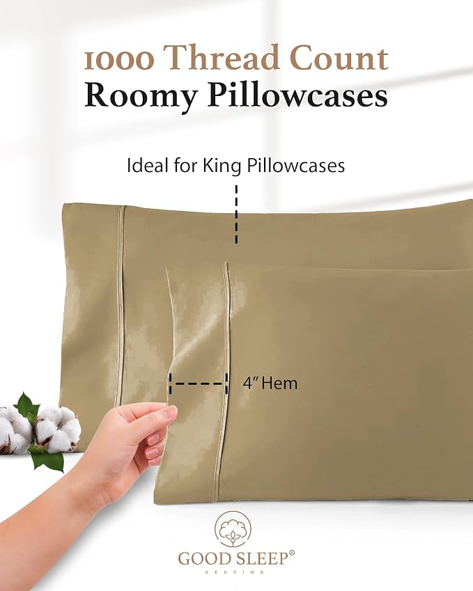 1000 TC Taupe King Pillowcases Set of 4 100% Egyptian Cotton Pillow Cases - Image 5