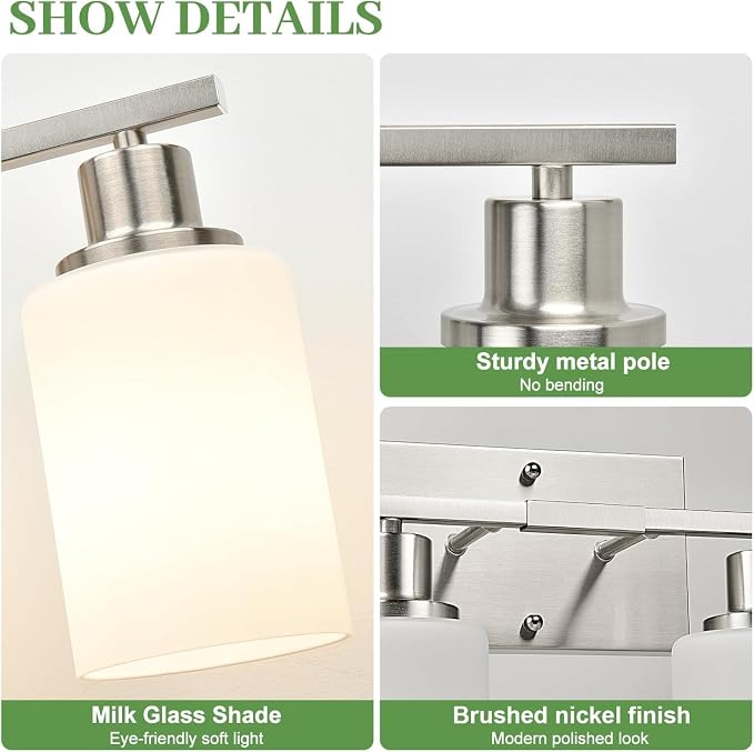 MOKATNG 3-Light Bathroom Light Fixtures, Brushed Nickel Vanity Light - Image 4