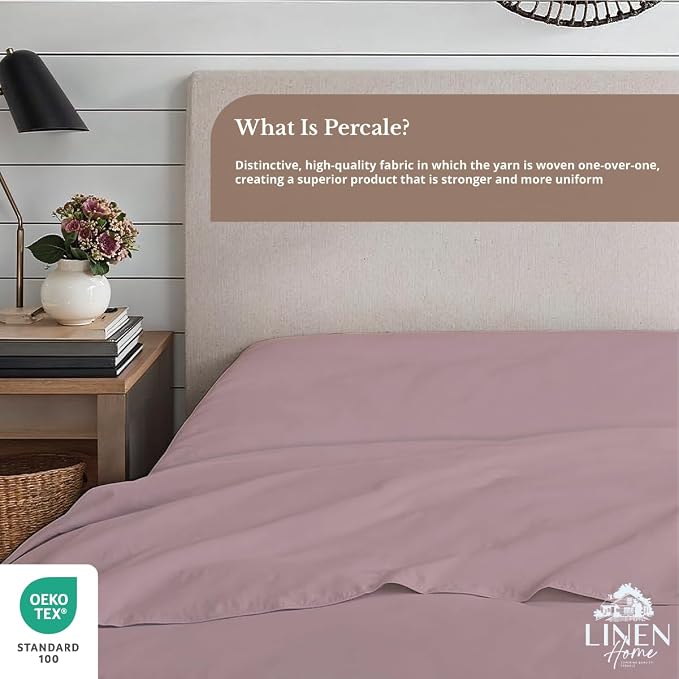 Linen Home 100% Cotton Percale 1 Flat Sheet, King Size - Image 4