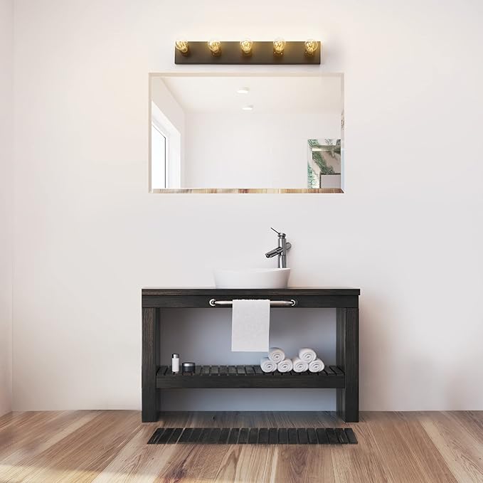 Globe Electric 5-Light Vanity Light, Matte Black, Modern Glam, Bathroom Fixture - Image 3
