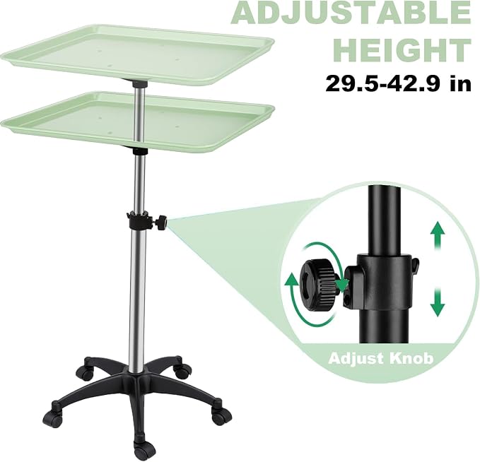 Salon Rolling Tray, Height Adjustable Tattoo Tray Rolling Cart, Storage Utility - Image 3