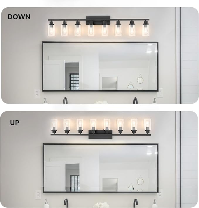 8 Light Black Bathroom Vanity Light Fixture, Long Farmhouse Vanity Lights Over - Image 5