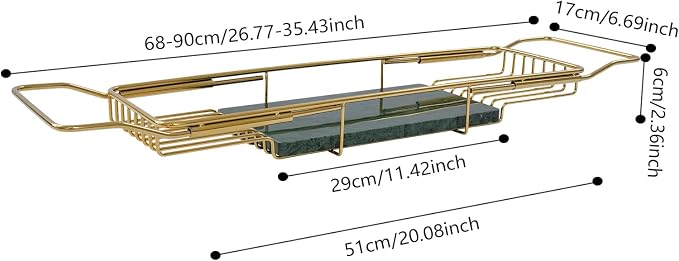 Stainless Steel Bathtub Tray, Expandable Marble Bath Tray - Image 4