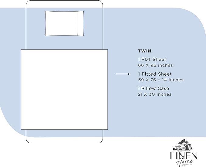 Linen Home 100% Cotton Percale Sheets Twin Size, Baby Blue, Deep Pocket - Image 6