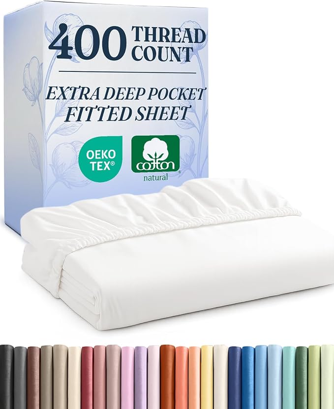 Extra Deep Queen 400 Thread Count Cotton Fitted Sheet by CGKUnlimited