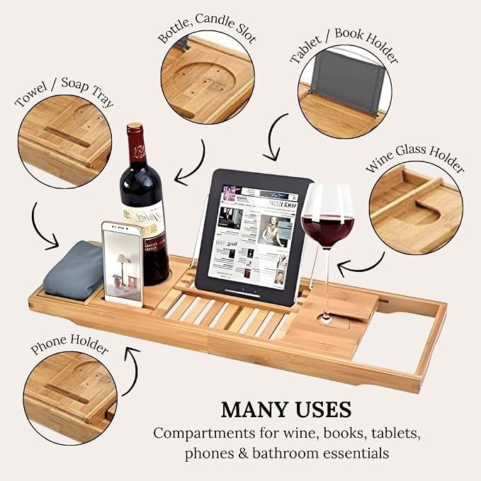 Creative Factory Luxury Bathtub Caddy Tray, Four Storage Rooms on the Board - Image 3