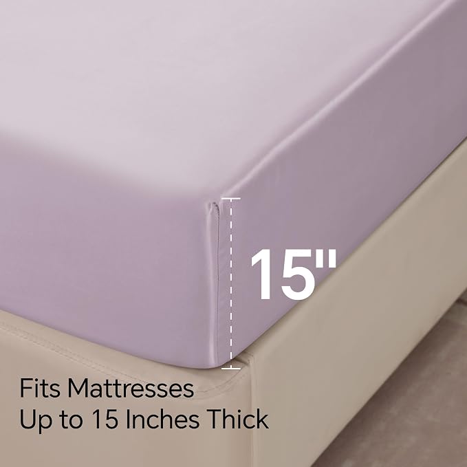 BEDELITE King Size Sheets Set, Luxury Soft Lavender Satin Sheets - Image 6