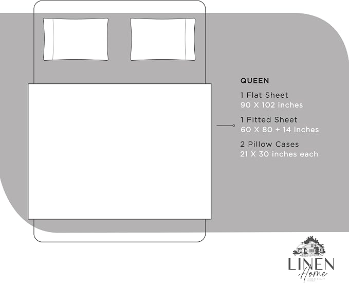 Linen Home 100% Cotton Percale Sheets Queen Size, Snow White, Deep Pocket - Image 6