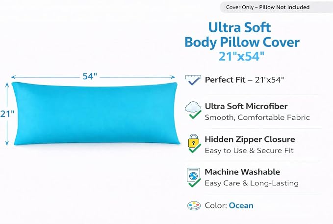 EVOLIVE Ultra Soft Body Pillow Cover 21"x54", Cozy Microfiber Pillowcase - Image 2