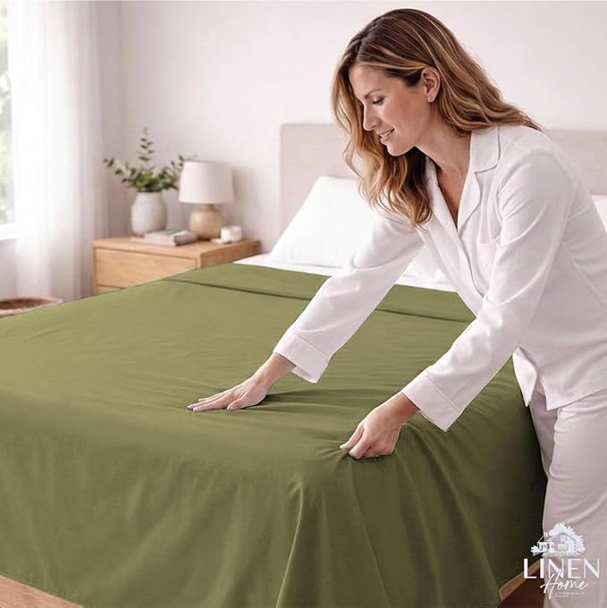 Linen Home 100% Cotton Percale 1 Flat Sheet, Full Size - Image 3