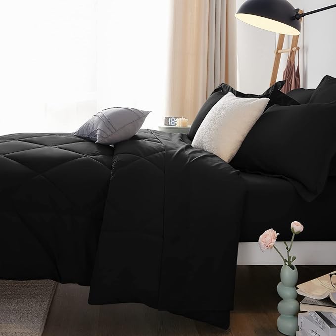CozyLux Oversized King Comforter Set Black - Image 9