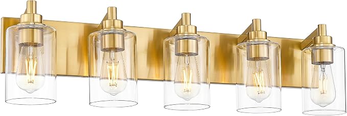 5-Light Bathroom Light Fixtures, 30 Inch Brushed Gold Vanity Light by Metwet