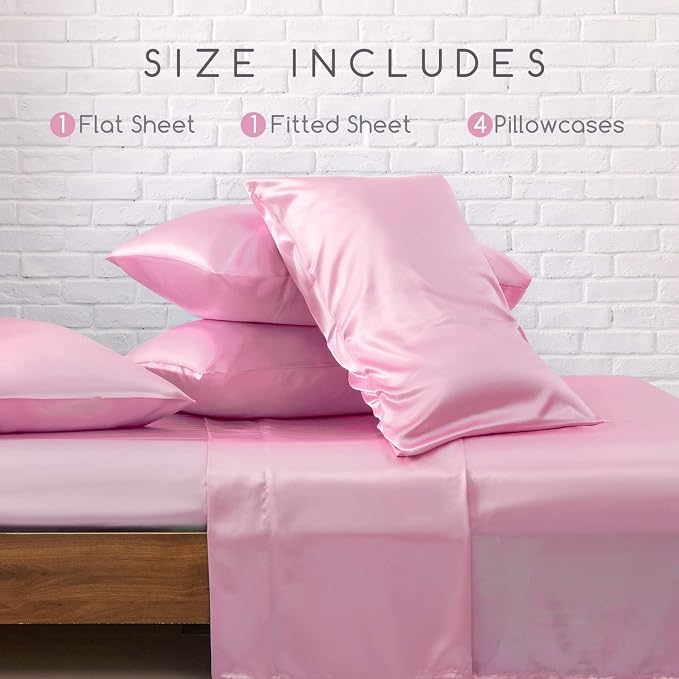 MR&HM Satin Bed Sheets, King Size Sheets Set - Image 2