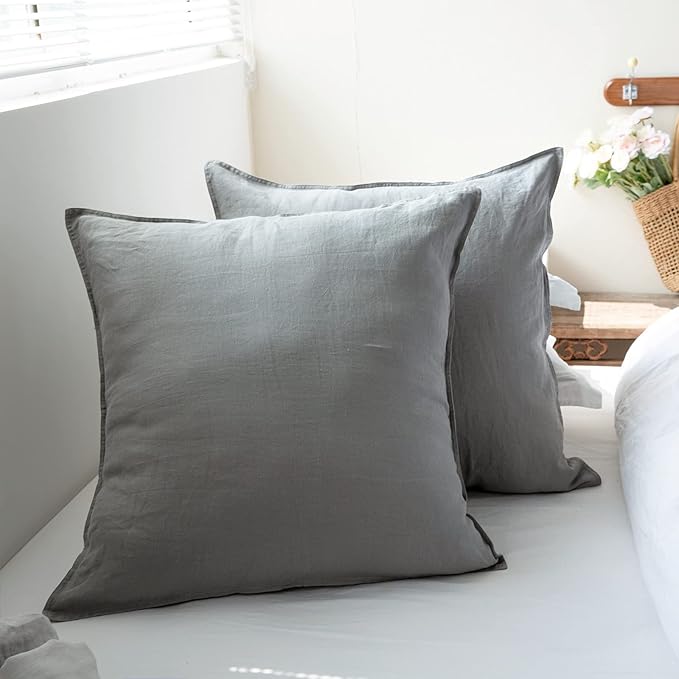 Simple&Opulence 100% Washed Linen Euro Shams 26'' x 26'' Pack of 2, Basic Style by SimpleOpulence