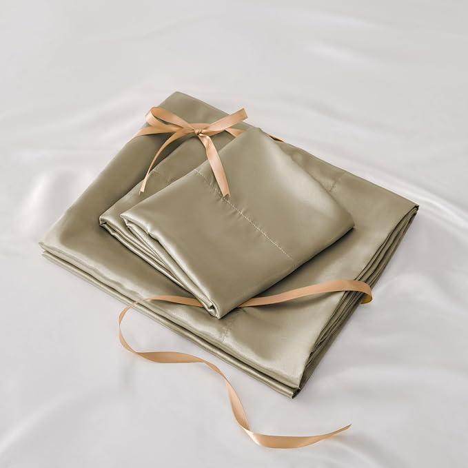 BEDELITE Satin Sheets Twin XL Size Bed Set, Luxury Soft Taupe Silky Sheets - Image 7