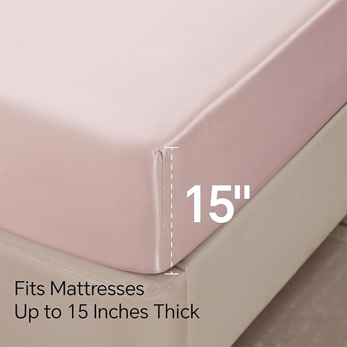 BEDELITE Satin Sheets Twin XL Size Bed Set, Luxury Soft Pink Silky Sheets - Image 6