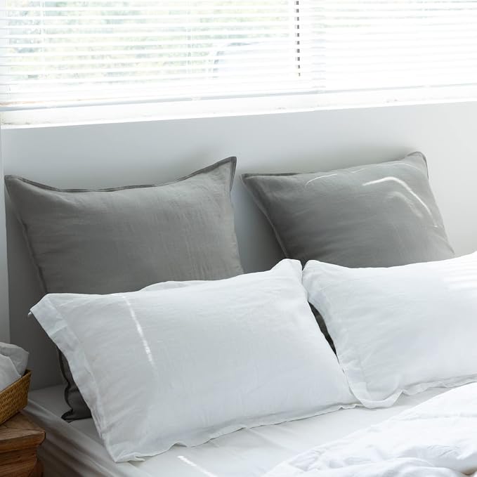 Simple&Opulence 100% Washed Linen Euro Shams 26'' x 26'' Pack of 2, Basic Style - Image 5