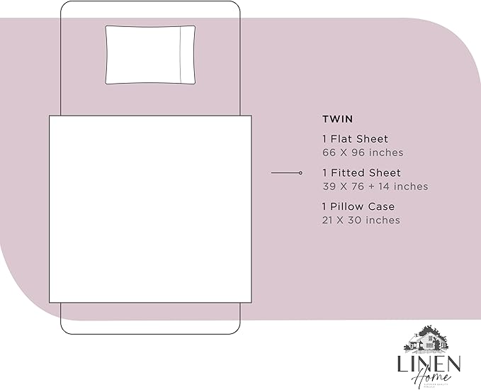 Linen Home 100% Cotton Percale Sheets Twin Size, Mauve Lavender, Deep Pocket - Image 6