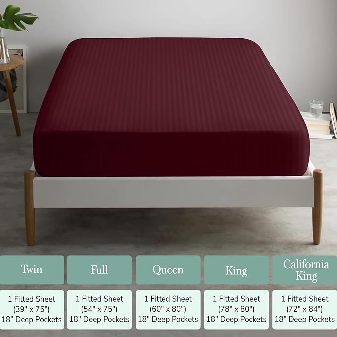 Feather & Stitch 1 PC Fitted Sheet California King Size, 100% Cotton Damask - Image 6