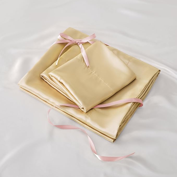 BEDELITE Satin Sheets Queen Size Bed Set, Luxury Soft Champagne Silky Sheets - Image 6