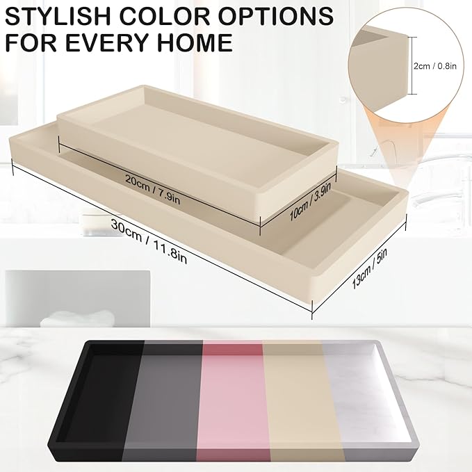 Bathroom Vanity Tray Beige, Silicone 11.8 x 5 Inch Toilet Tank Tray Decor - Image 3