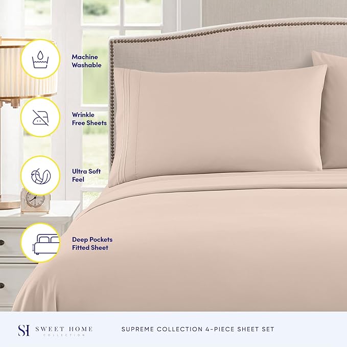 1800 Thread Count Sheet Set – Soft Egyptian Quality Brushed Microfiber Sheets – - Image 2