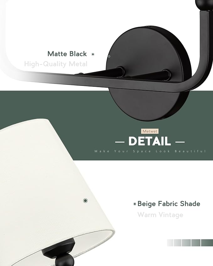 2-Light Bathroom Light Fixtures, Matte Black Vanity Lights, Double Wall Sconce - Image 3