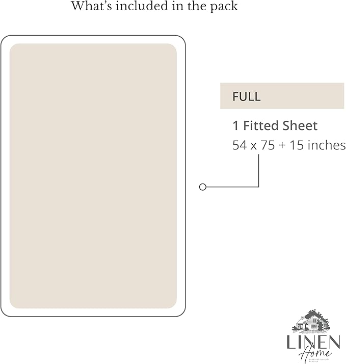 Linen Home 100% Cotton Percale Weave Fitted Sheet, Full Size, Light Taupe - Image 6