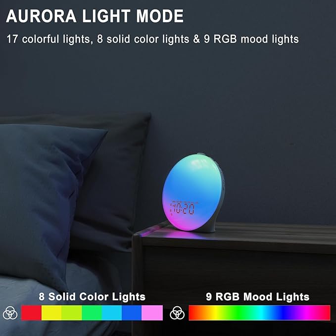 JALL Sunrise Alarm Clock with 25 Soothing Sounds, Sunset Lamp & 5W Bluetooth - Image 5