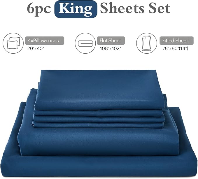 ILAVANDE Navy Blue King Sheets Set 6 Piece, Hotel Luxury Super Soft 1800 Series - Image 7