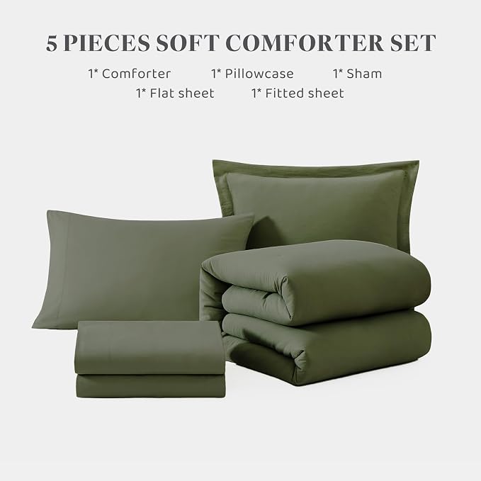 WRENSONGE Twin XL Comforter Set, 5-Piece Olive Green Bedding Collection - Image 7