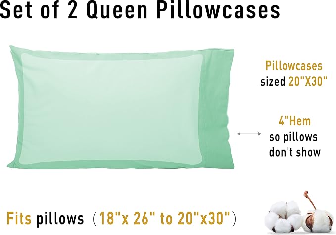 Sunflower Queen Pillowcases Set of 2, 100% Cotton Queen Pillow Cases 2 - Image 8