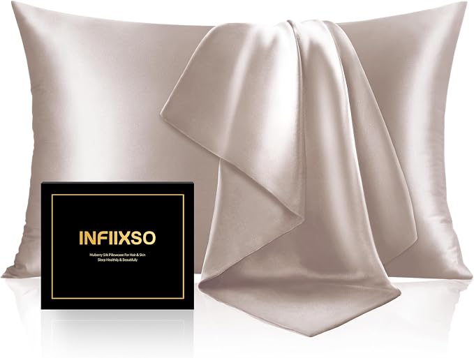 INFIIXSO Mulberry Silk Pillow Cases King Size Set of 2, Silk Pillowcase by INFIIXSO