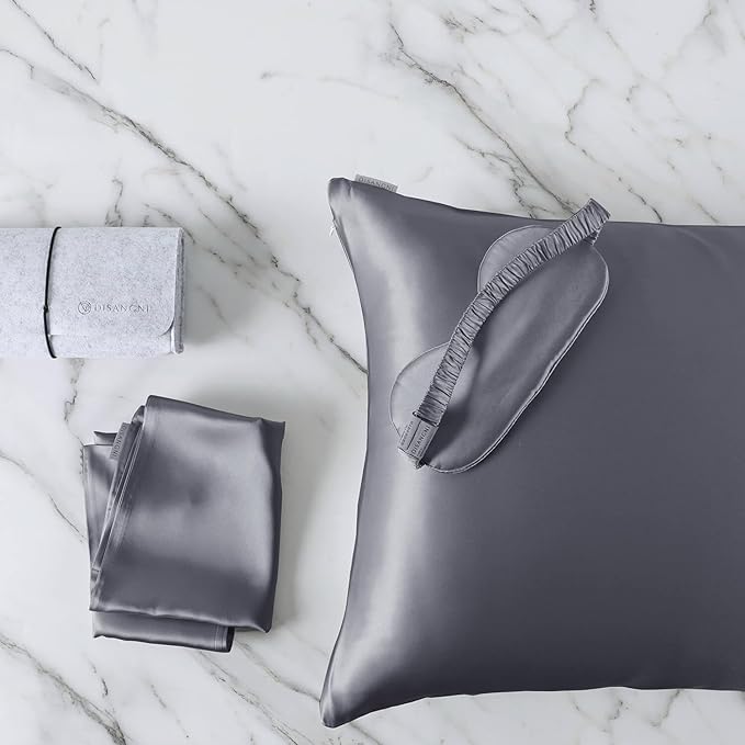 DISANGNI Silk Set: 22 Momme 100% Natural Mulberry Silk Pillow Case & Eye Mask by DISANGNI