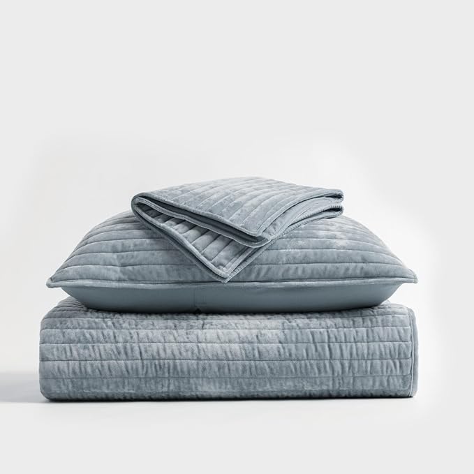 EVERGRACE Velvet Quilt Set King Size, Luxurious Soft Striped Channel Bedding Set - Image 9