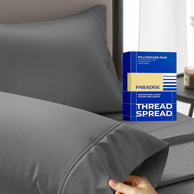 Thread Spread 100% Egyptian Cotton King Size Pillow Cases Set of 2 by THREADSPREAD